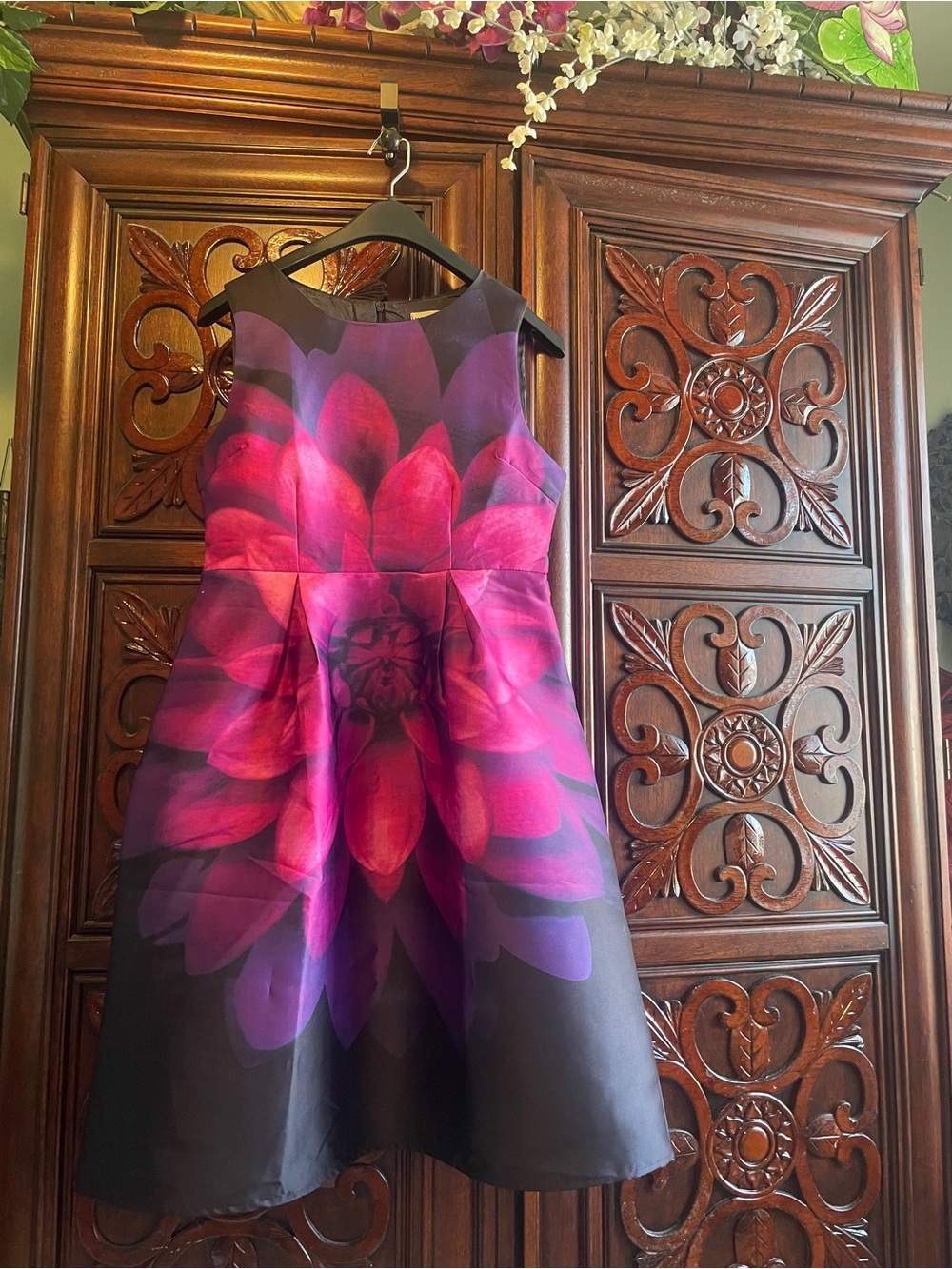 Meirenyu Purple & Pink Floral Fit-and-Flare Dress